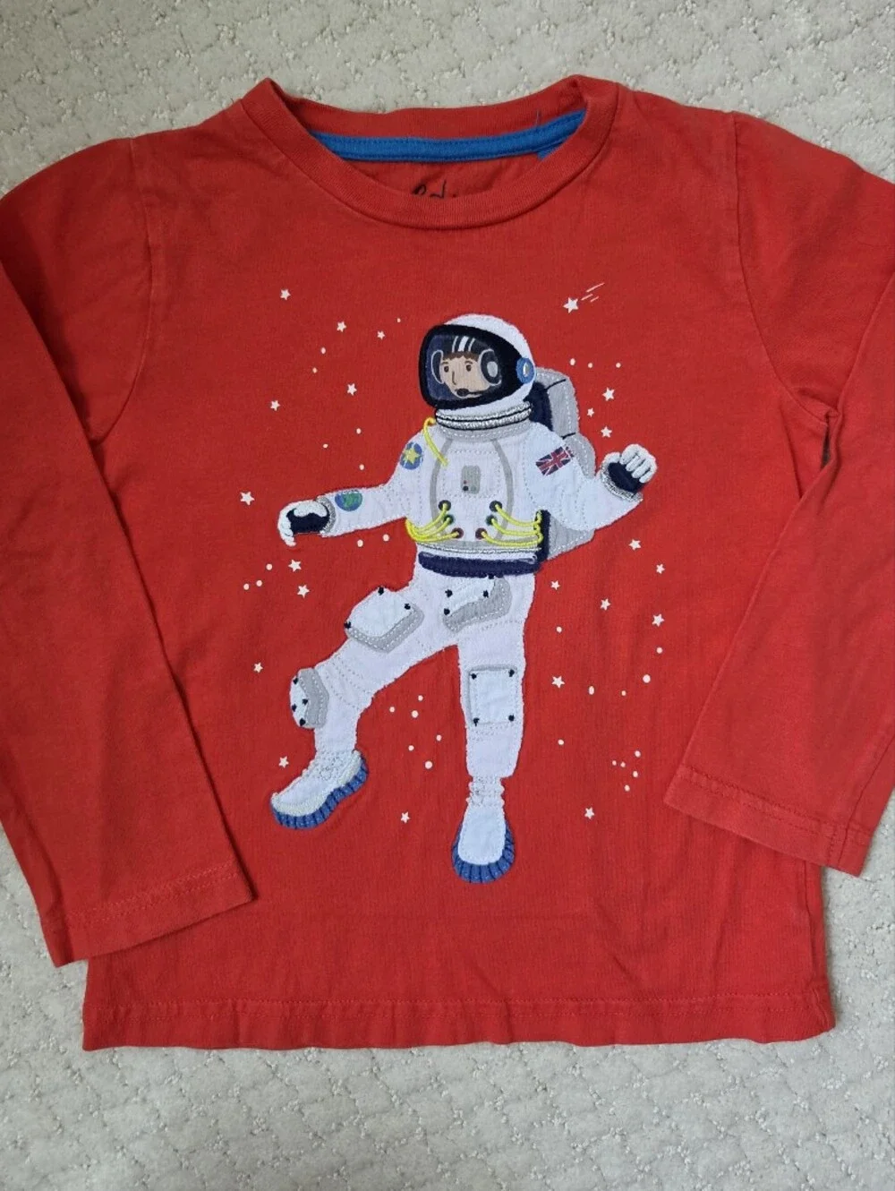 Boden Red Long-Sleeve Tee with White Astronaut Applique